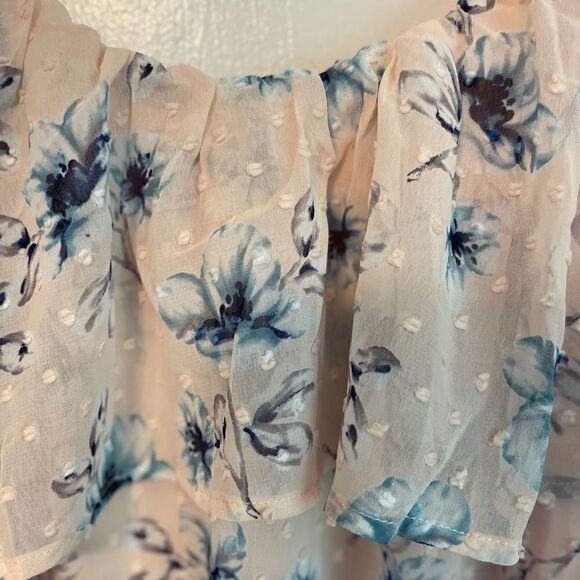 ANTHROPOLOGIE MOON RIVER Ruffle Cold Shoulder Floral Pink MIDI Dress.Size S - Picture 8 of 15